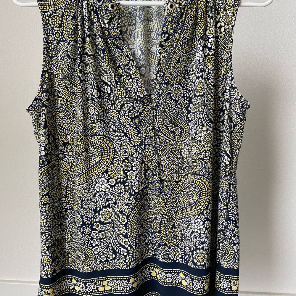 Tommy Hilfiger Gray and Black Sleeveless Wrap Blouse